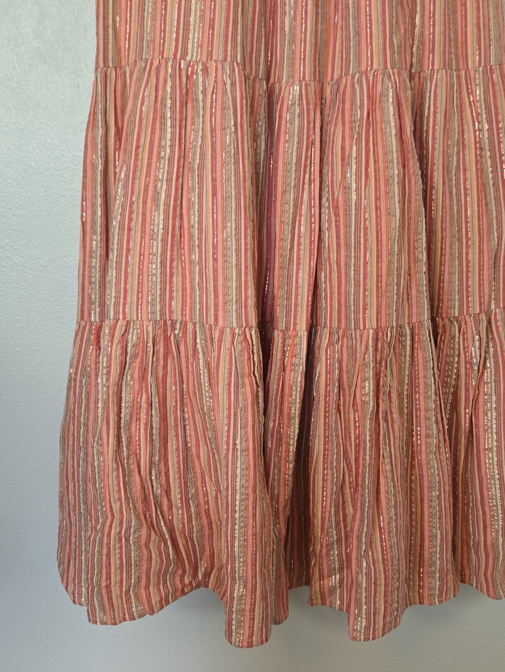 Linda Anderson | Rose Striped Multicolored Tiered Smocked Sun Dress Size Medium - Picture 10 of 13